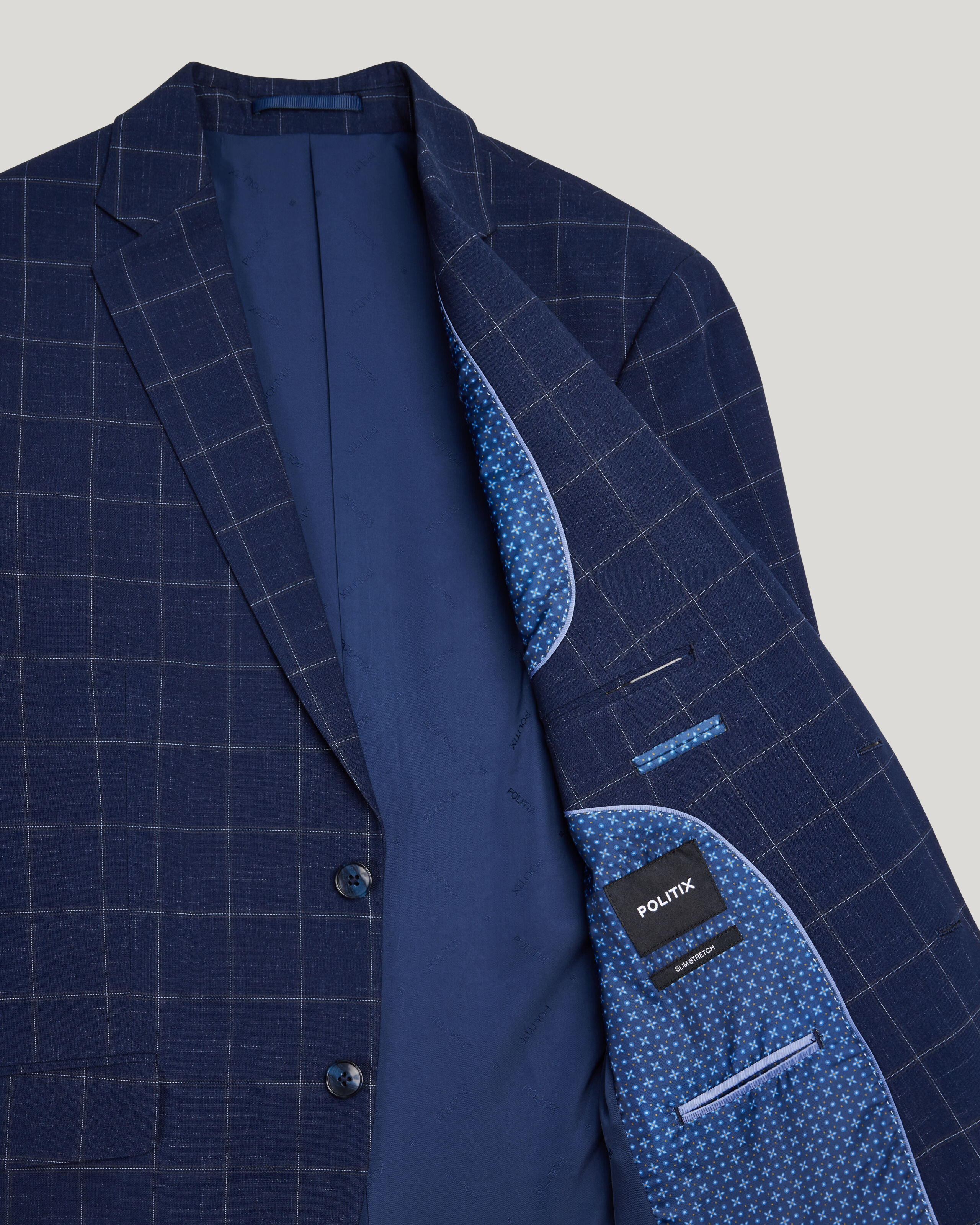 Sebastian Windowpane Check Tailored Jacket - Navy Windowpane